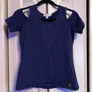 Michael Kors dark blue off the shoulder top with Michael Kors pendant